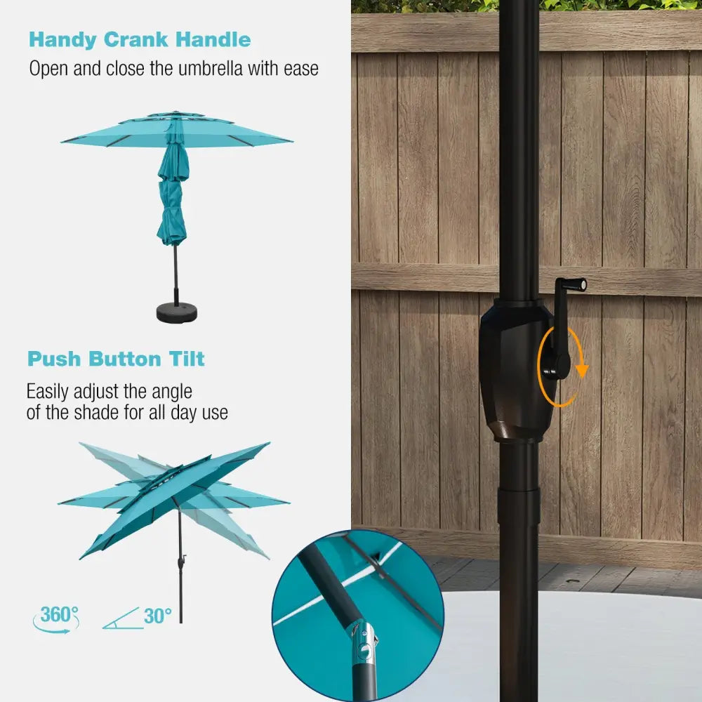 10 ft 3-tier Vented Patio Umbrella with Push Button Tilt-Green - Green - Outdoor Umbrellas