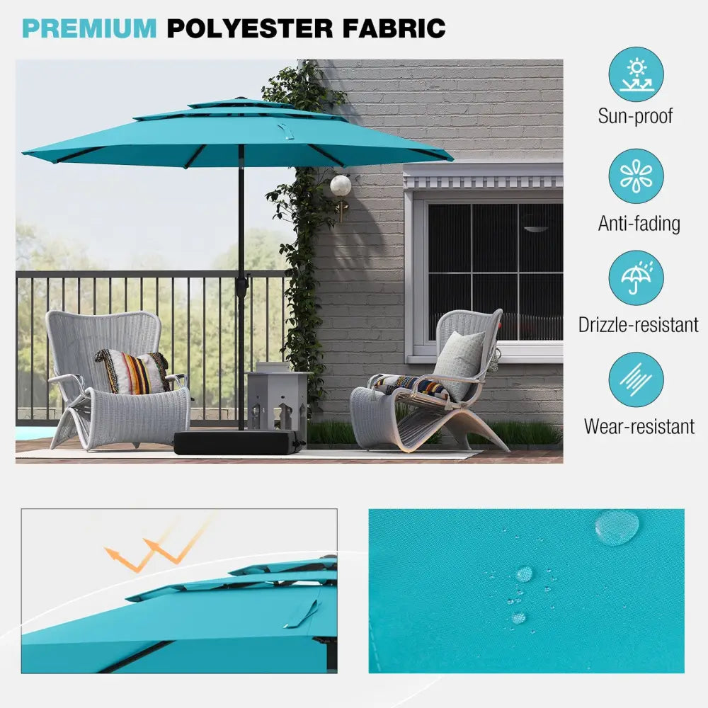 10 ft 3-tier Vented Patio Umbrella with Push Button Tilt-Green - Green - Outdoor Umbrellas