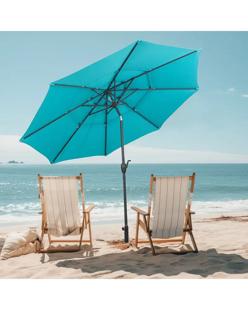 10 ft 3-tier Vented Patio Umbrella with Push Button Tilt-Green - Green - Outdoor Umbrellas
