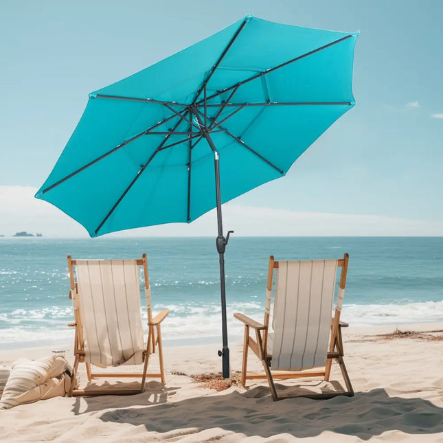 10 ft 3-tier Vented Patio Umbrella with Push Button Tilt-Green - Green - Outdoor Umbrellas