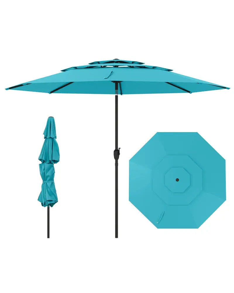 10 ft 3-tier Vented Patio Umbrella with Push Button Tilt-Green - Green - Outdoor Umbrellas