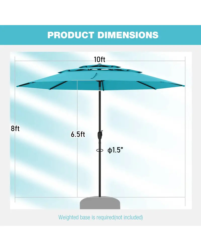 10 ft 3-tier Vented Patio Umbrella with Push Button Tilt-Green - Green - Outdoor Umbrellas