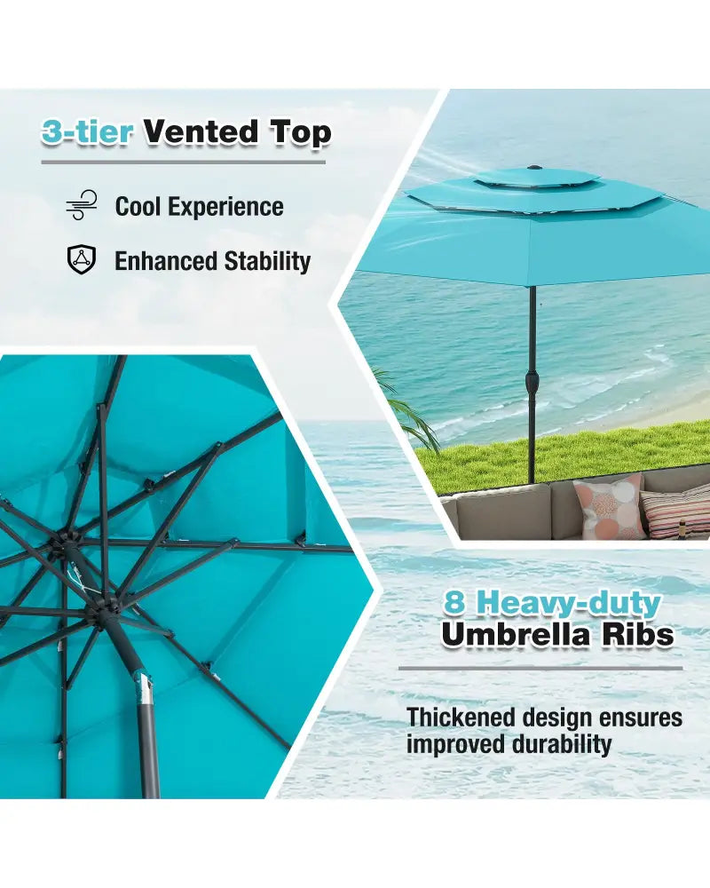 10 ft 3-tier Vented Patio Umbrella with Push Button Tilt-Green - Green - Outdoor Umbrellas