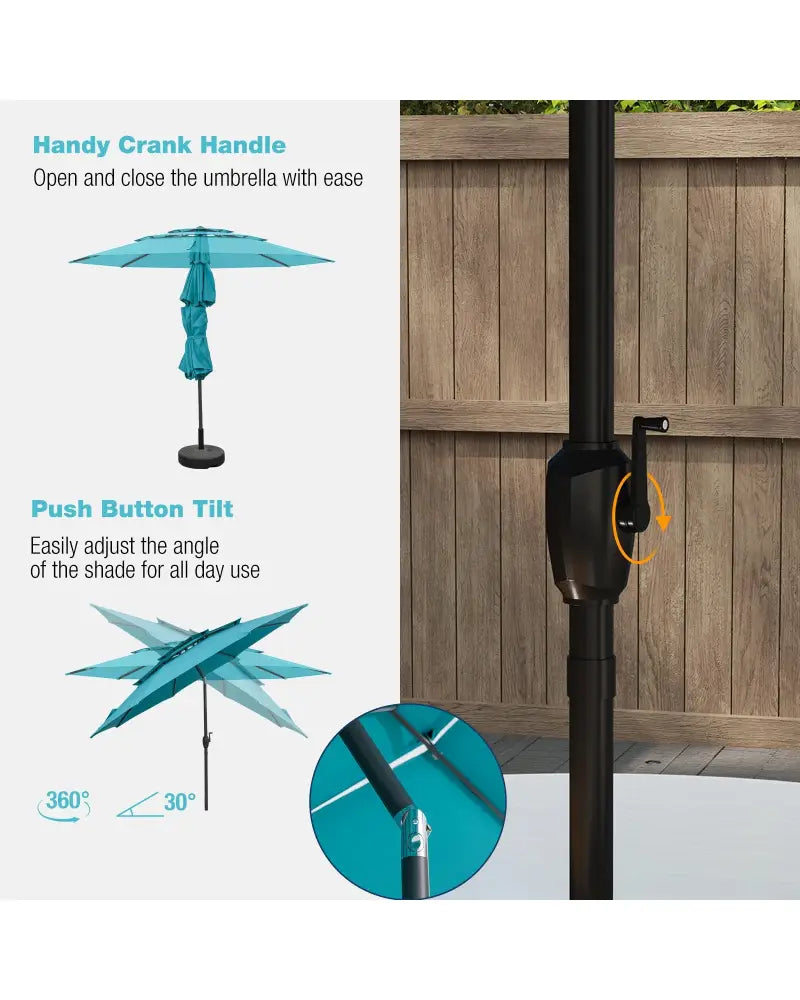 10 ft 3-tier Vented Patio Umbrella with Push Button Tilt-Green - Green - Outdoor Umbrellas