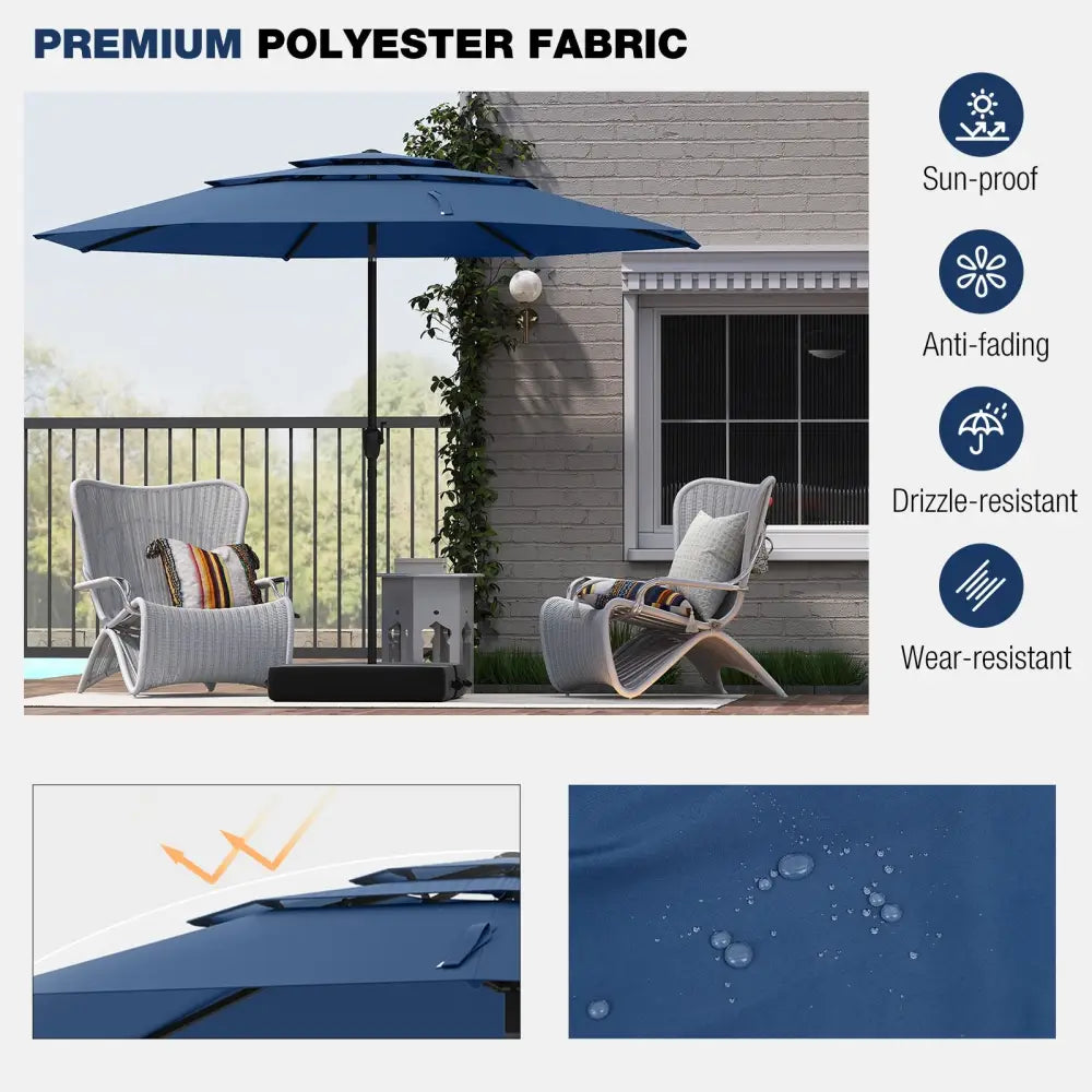 10 ft 3-tier Vented Patio Umbrella with Push Button Tilt-Navy - Navy - Outdoor Umbrellas
