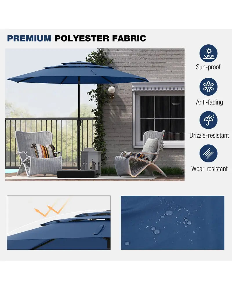 10 ft 3-tier Vented Patio Umbrella with Push Button Tilt-Navy - Navy - Outdoor Umbrellas