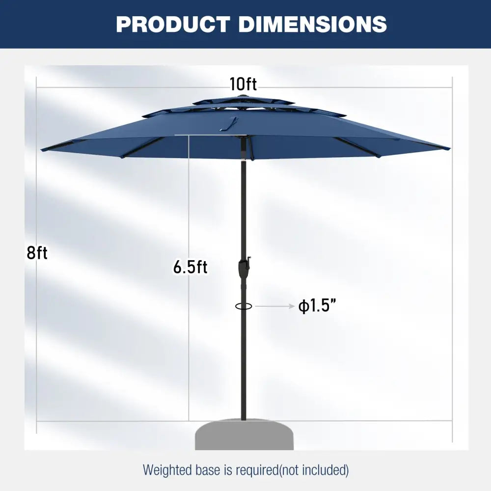 10 ft 3-tier Vented Patio Umbrella with Push Button Tilt-Navy - Navy - Outdoor Umbrellas