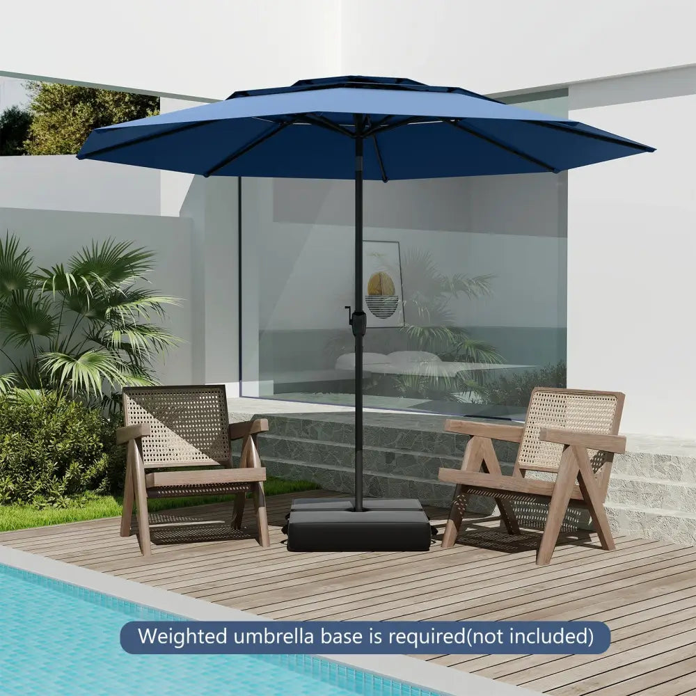 10 ft 3-tier Vented Patio Umbrella with Push Button Tilt-Navy - Navy - Outdoor Umbrellas