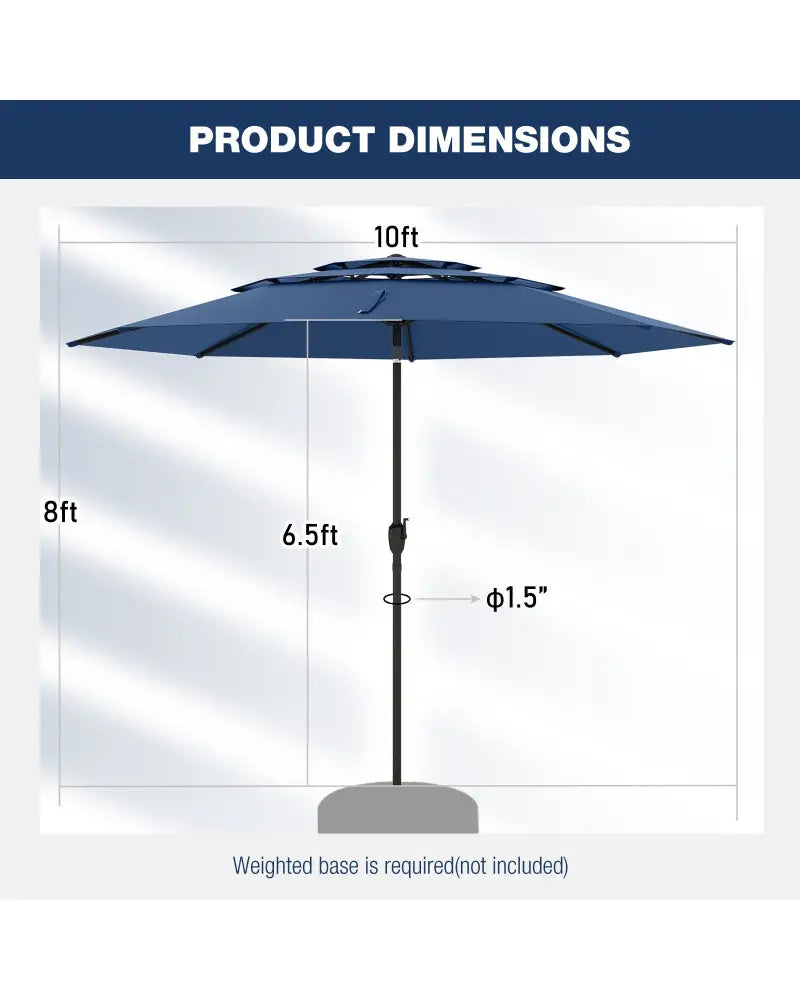 10 ft 3-tier Vented Patio Umbrella with Push Button Tilt-Navy - Navy - Outdoor Umbrellas