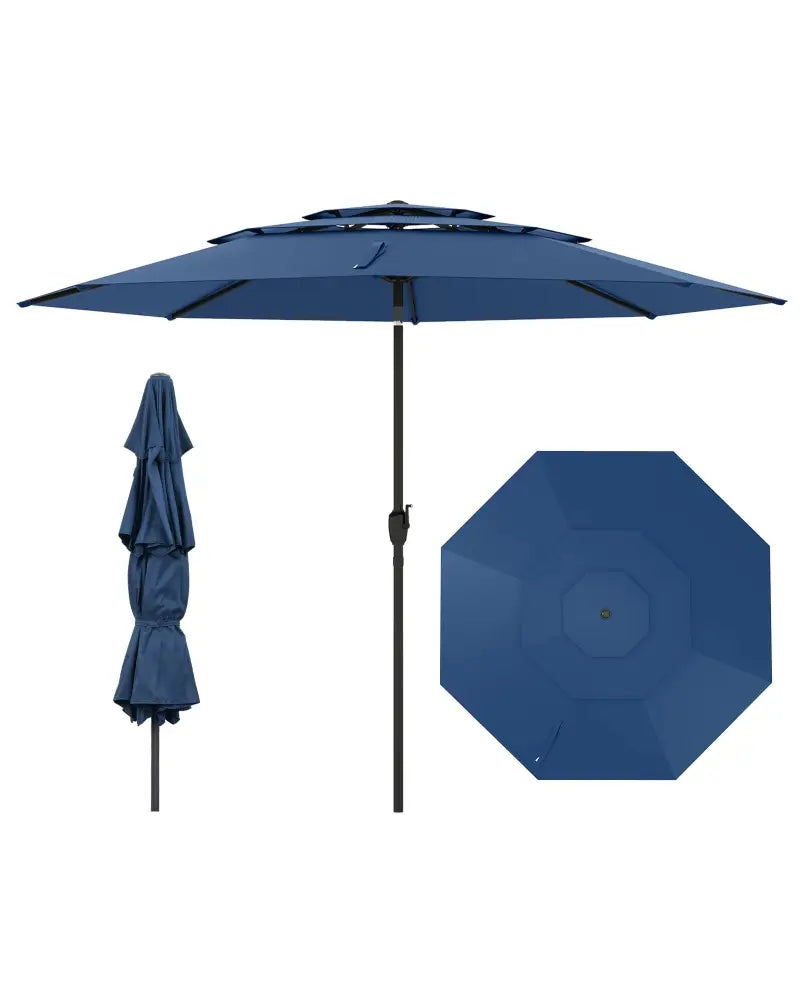 10 ft 3-tier Vented Patio Umbrella with Push Button Tilt-Navy - Navy - Outdoor Umbrellas