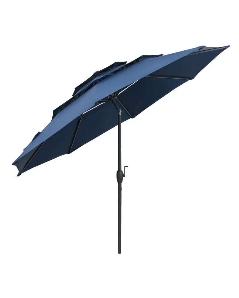 10 ft 3-tier Vented Patio Umbrella with Push Button Tilt-Navy - Navy - Outdoor Umbrellas