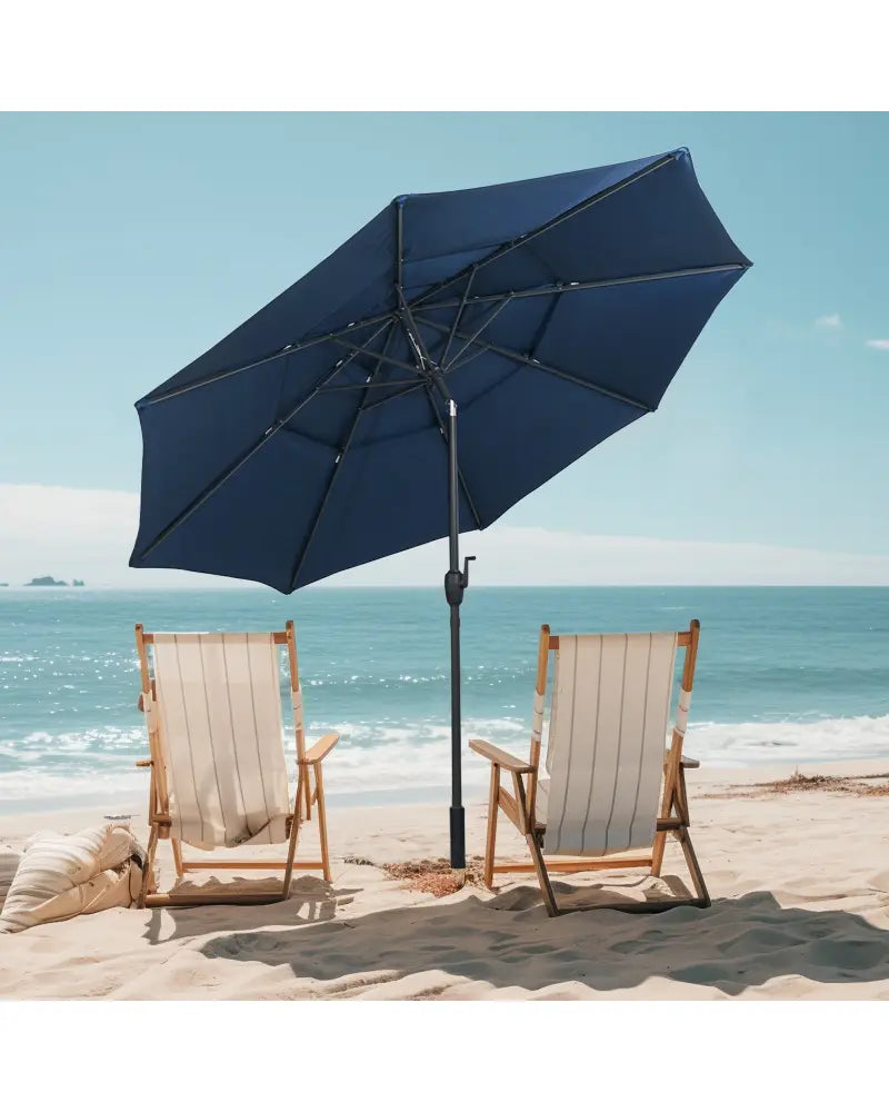 10 ft 3-tier Vented Patio Umbrella with Push Button Tilt-Navy - Navy - Outdoor Umbrellas