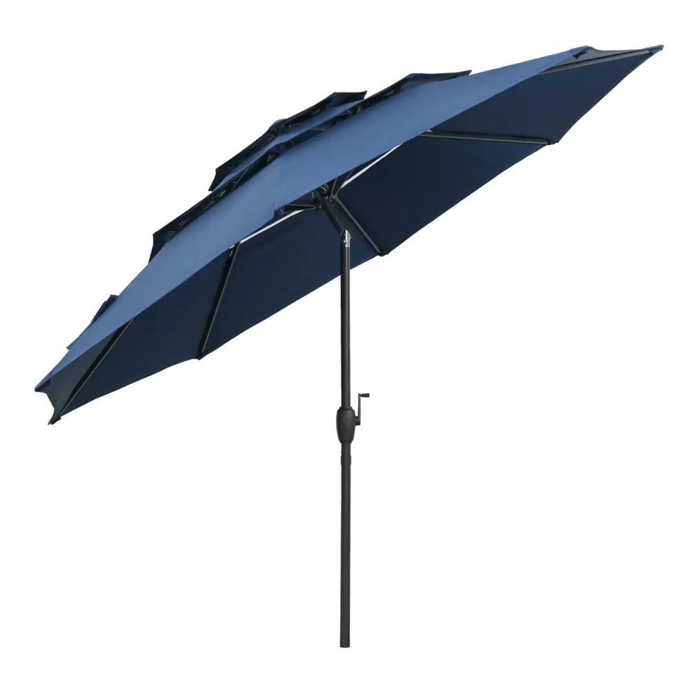 10 ft 3-tier Vented Patio Umbrella with Push Button Tilt-Navy - Navy - Outdoor Umbrellas