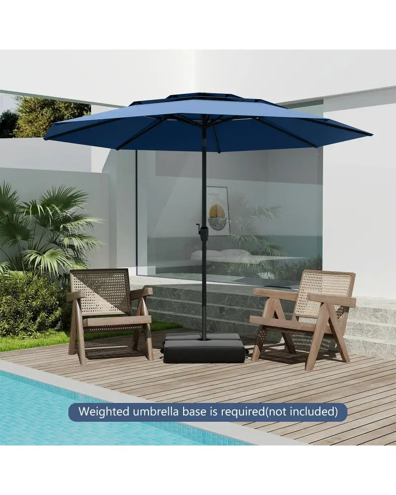 10 ft 3-tier Vented Patio Umbrella with Push Button Tilt-Navy - Navy - Outdoor Umbrellas