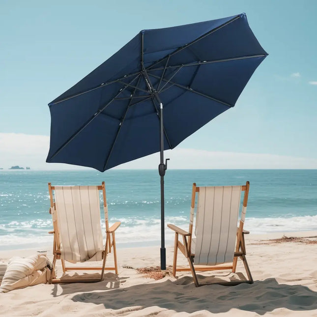 10 ft 3-tier Vented Patio Umbrella with Push Button Tilt-Navy - Navy - Outdoor Umbrellas