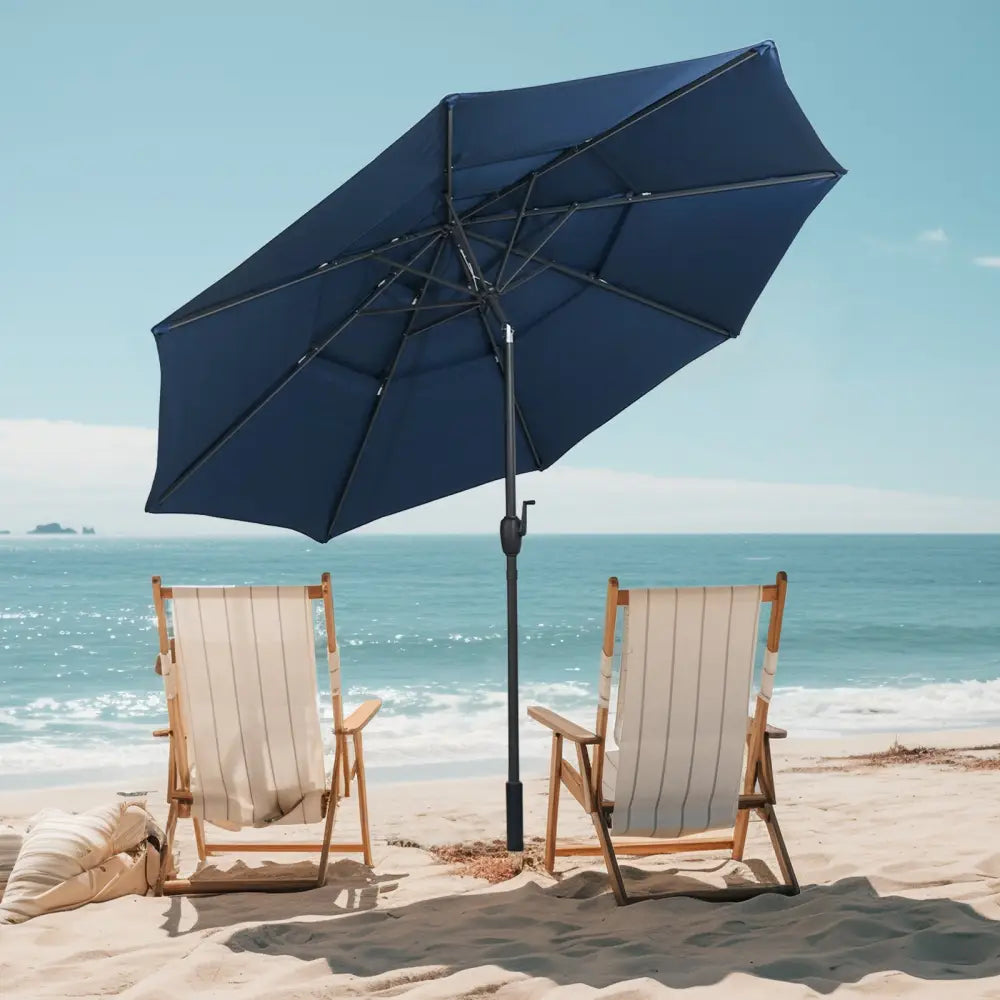 10 ft 3-tier Vented Patio Umbrella with Push Button Tilt-Navy - Navy - Outdoor Umbrellas