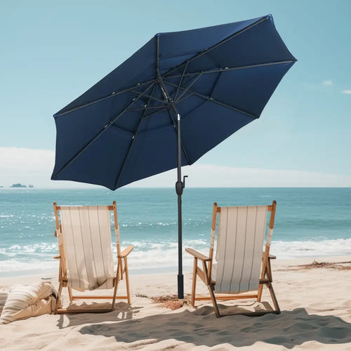 10 ft 3-tier Vented Patio Umbrella with Push Button Tilt-Navy - Navy - Outdoor Umbrellas