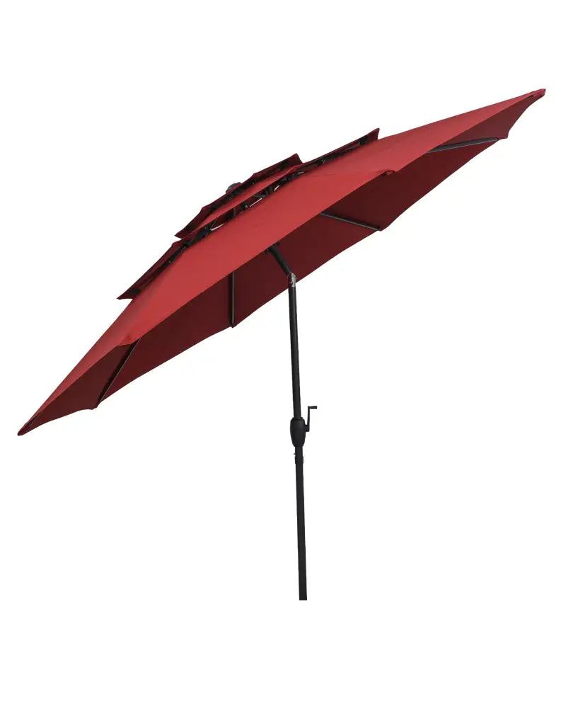 10 ft 3-tier Vented Patio Umbrella with Push Button Tilt-Red - Red - Outdoor Umbrellas