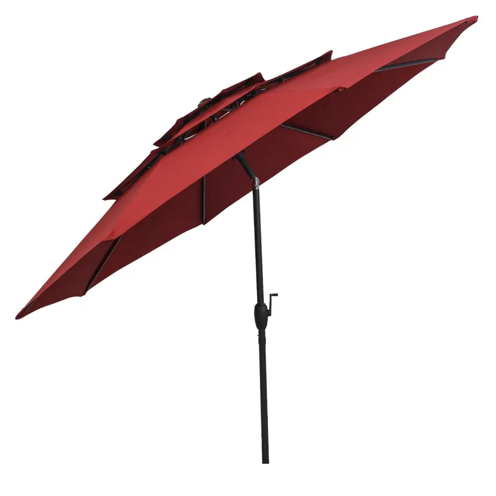 10 ft 3-tier Vented Patio Umbrella with Push Button Tilt-Red - Red - Outdoor Umbrellas
