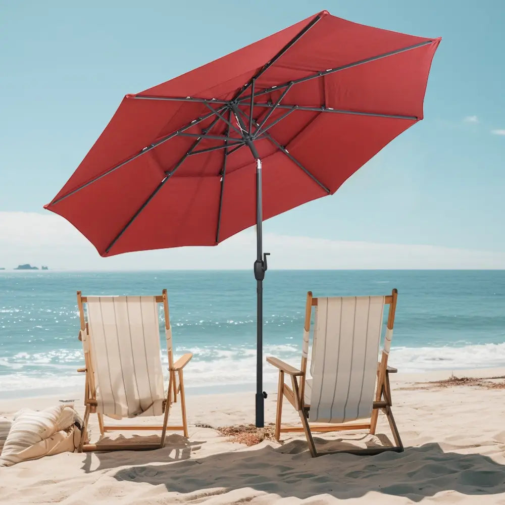 10 ft 3-tier Vented Patio Umbrella with Push Button Tilt-Red - Red - Outdoor Umbrellas