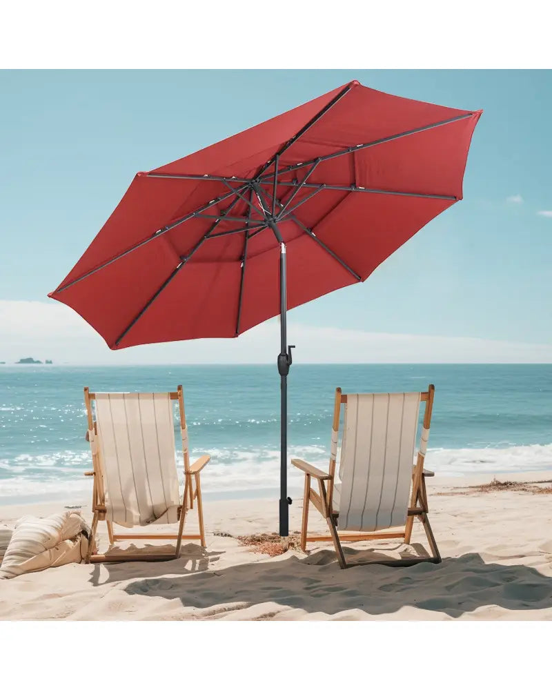 10 ft 3-tier Vented Patio Umbrella with Push Button Tilt-Red - Red - Outdoor Umbrellas
