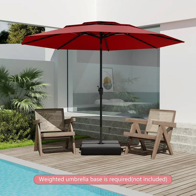 10 ft 3-tier Vented Patio Umbrella with Push Button Tilt-Red - Red - Outdoor Umbrellas