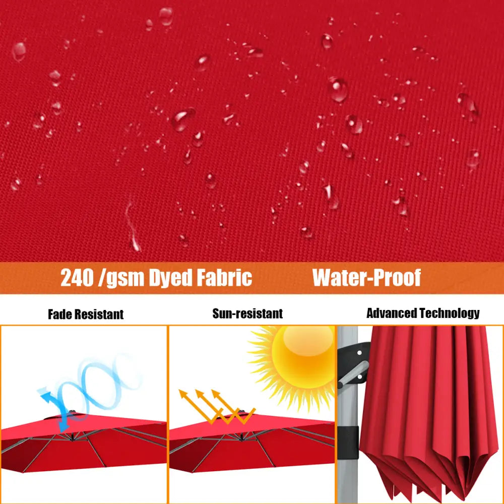 10 ft 360 Degree Tilt Aluminum Square Patio Offset Cantilever Umbrella without Weight Base-Burgundy - Burgundy