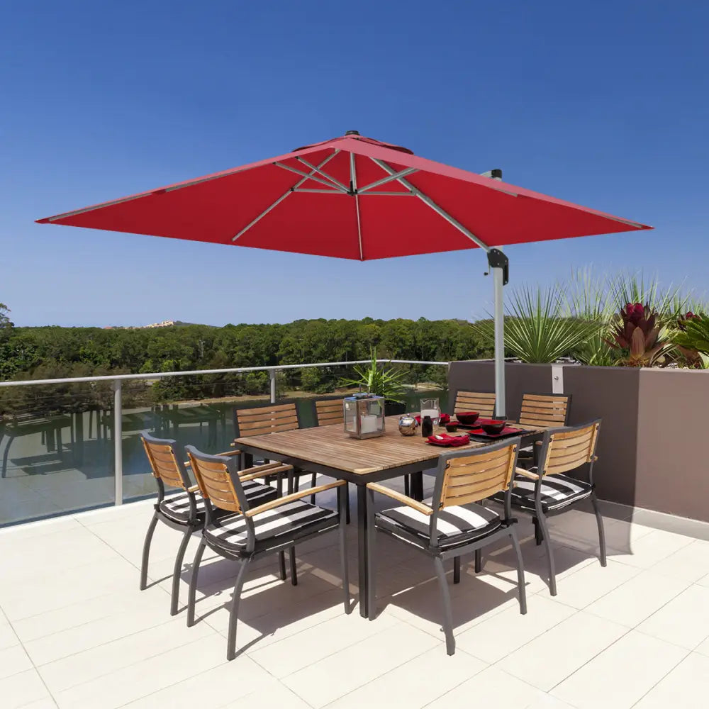 10 ft 360 Degree Tilt Aluminum Square Patio Offset Cantilever Umbrella without Weight Base-Burgundy - Burgundy