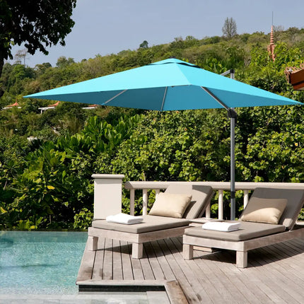 10 ft 360 Degree Tilt Aluminum Square Patio Offset Cantilever Umbrella without Weight Base-Blue - Blue - Outdoor
