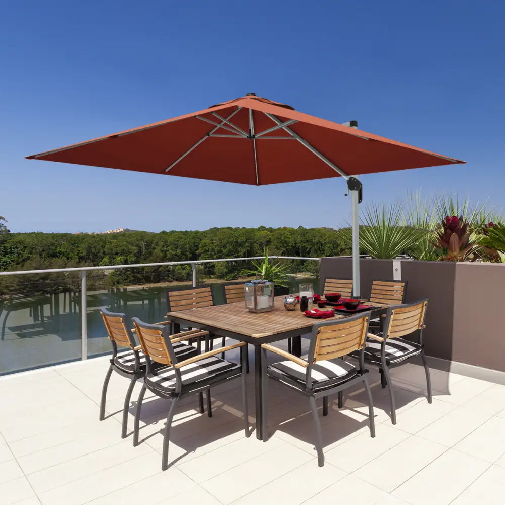 10 ft 360 Degree Tilt Aluminum Square Patio Offset Cantilever Umbrella without Weight Base-Brick red - Orange - Outdoor
