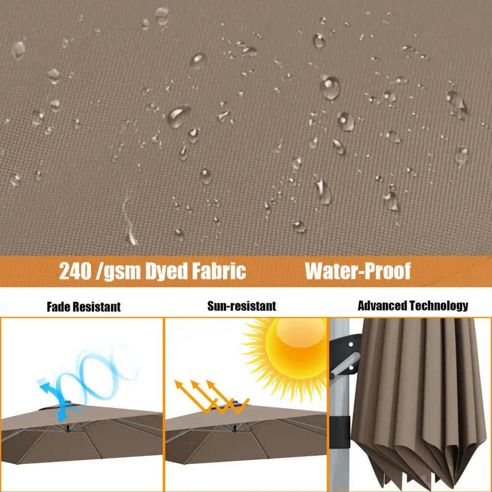 10 ft 360 Degree Tilt Aluminum Square Patio Offset Cantilever Umbrella without Weight Base-Tan - Tan - Outdoor Umbrellas