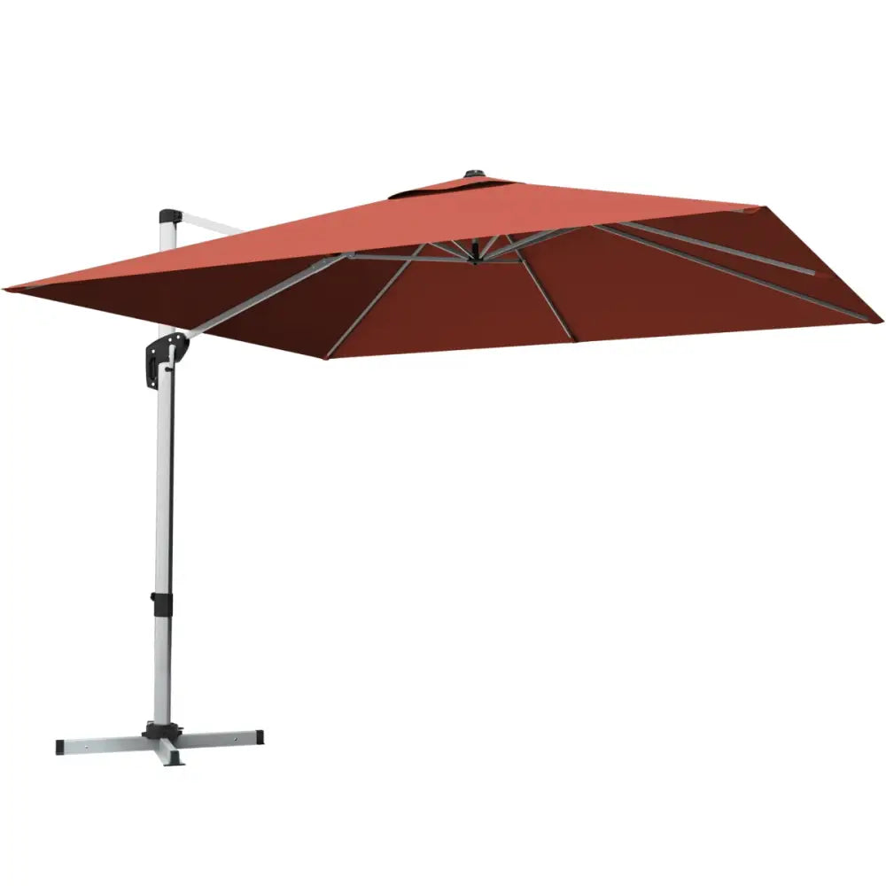 10 ft 360 Degree Tilt Aluminum Square Patio Offset Cantilever Umbrella without Weight Base-Brick red - Orange - Outdoor