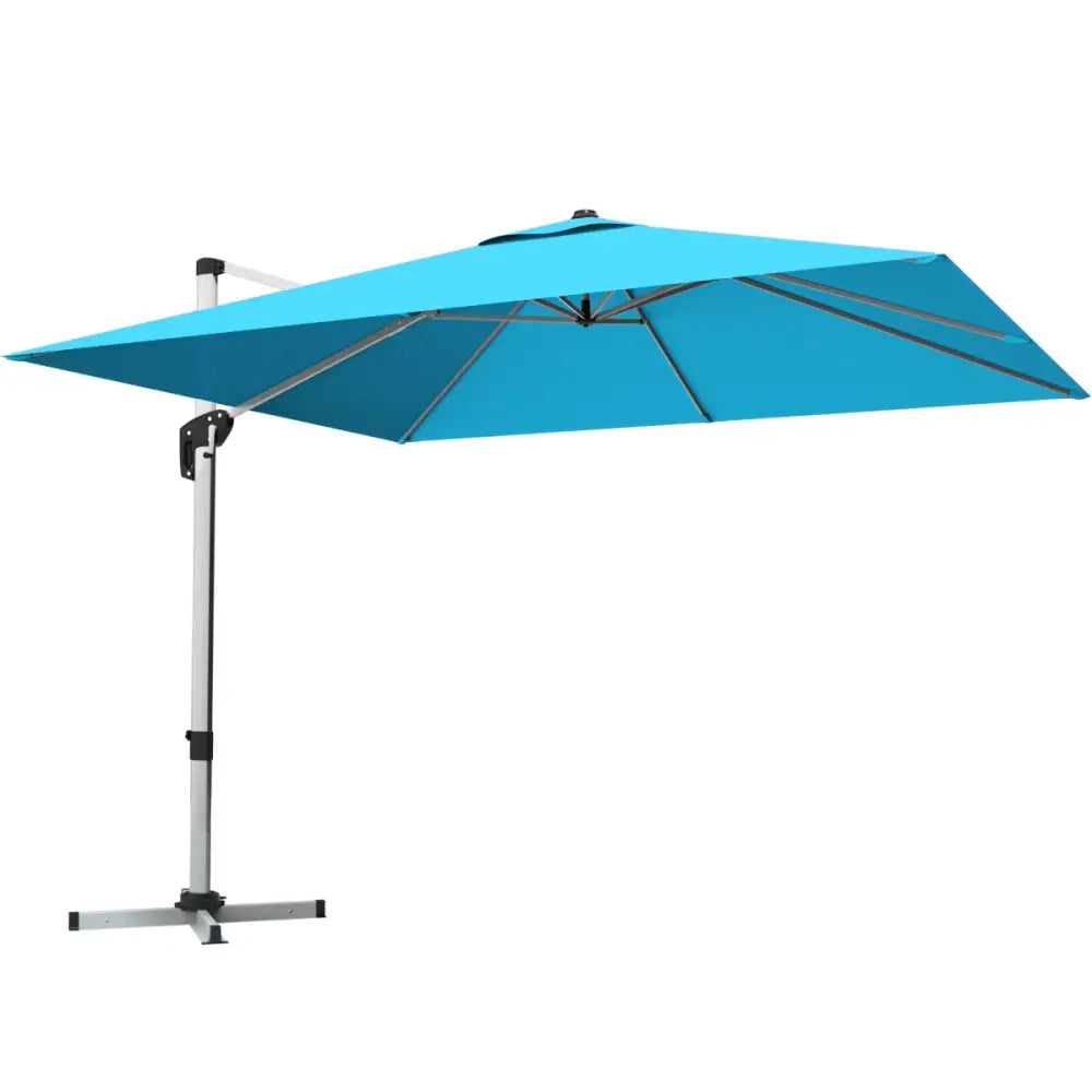 10 ft 360 Degree Tilt Aluminum Square Patio Offset Cantilever Umbrella without Weight Base-Blue - Blue - Outdoor