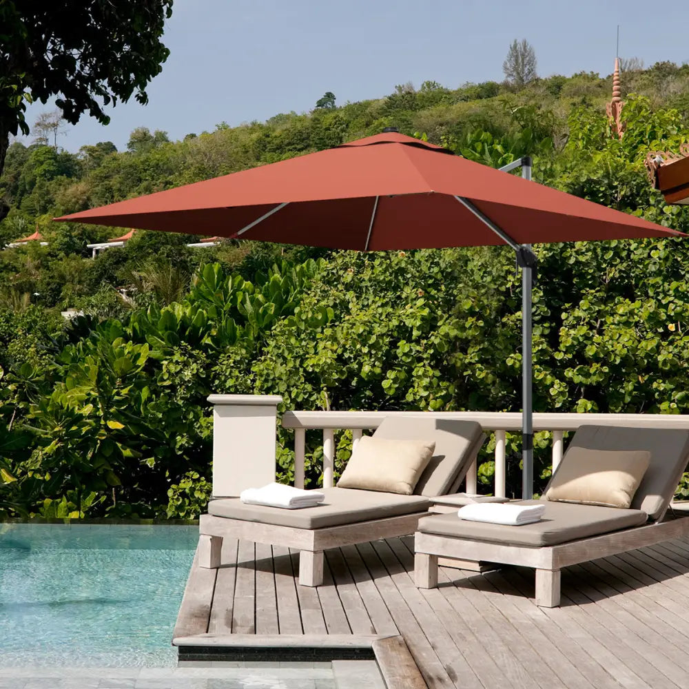 10 ft 360 Degree Tilt Aluminum Square Patio Offset Cantilever Umbrella without Weight Base-Brick red - Orange - Outdoor