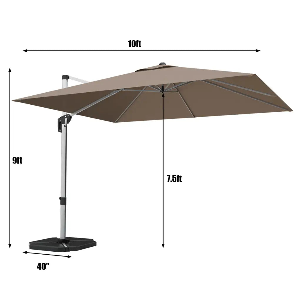 10 ft 360 Degree Tilt Aluminum Square Patio Offset Cantilever Umbrella without Weight Base-Tan - Tan - Outdoor Umbrellas
