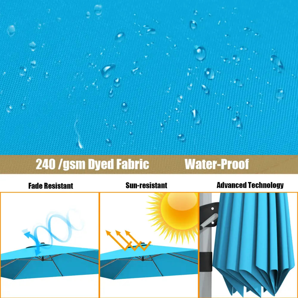 10 ft 360 Degree Tilt Aluminum Square Patio Offset Cantilever Umbrella without Weight Base-Blue - Blue - Outdoor