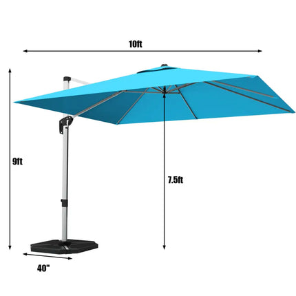 10 ft 360 Degree Tilt Aluminum Square Patio Offset Cantilever Umbrella without Weight Base-Blue - Blue - Outdoor