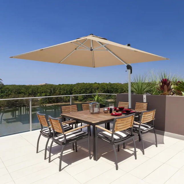 10 ft 360 Degree Tilt Aluminum Square Patio Offset Cantilever Umbrella without Weight Base-Beige - Beige - Outdoor