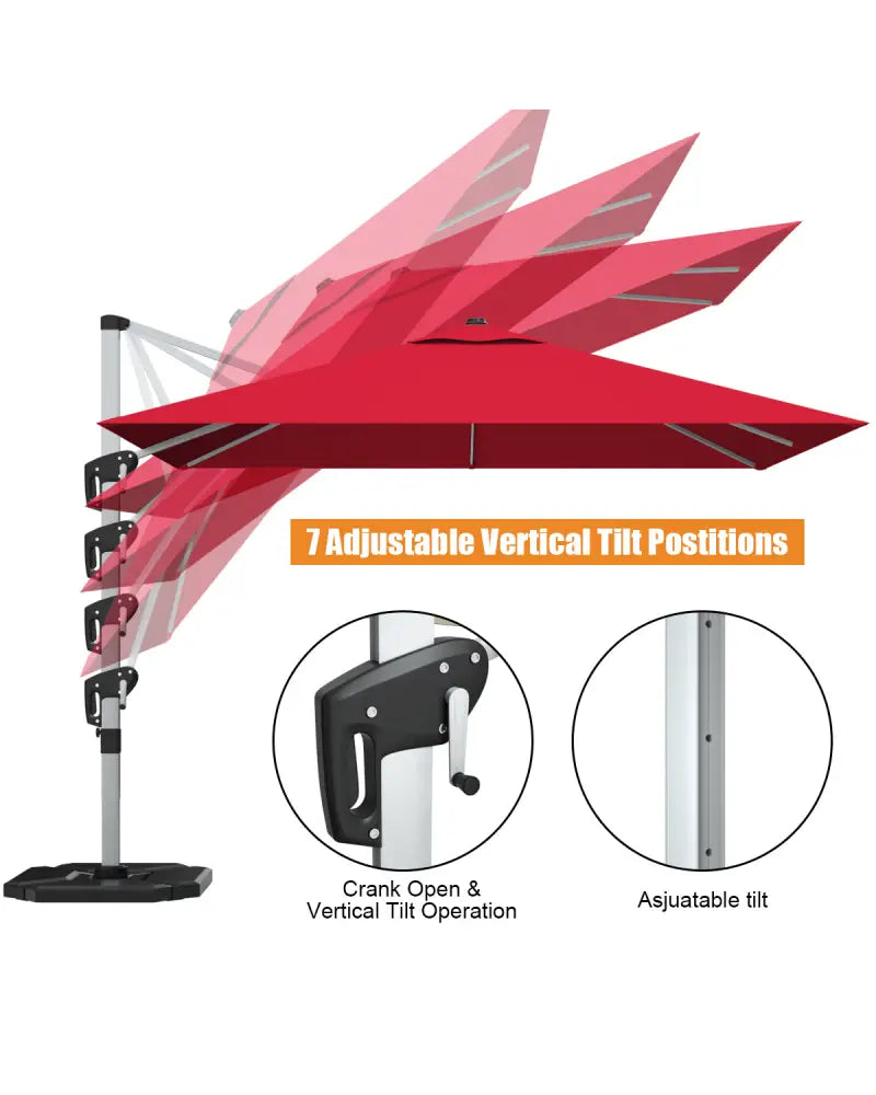 10 ft 360 Degree Tilt Aluminum Square Patio Offset Cantilever Umbrella without Weight Base-Burgundy - Burgundy