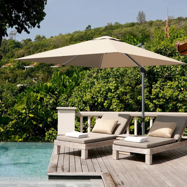 10 ft 360 Degree Tilt Aluminum Square Patio Offset Cantilever Umbrella without Weight Base-Beige - Beige - Outdoor