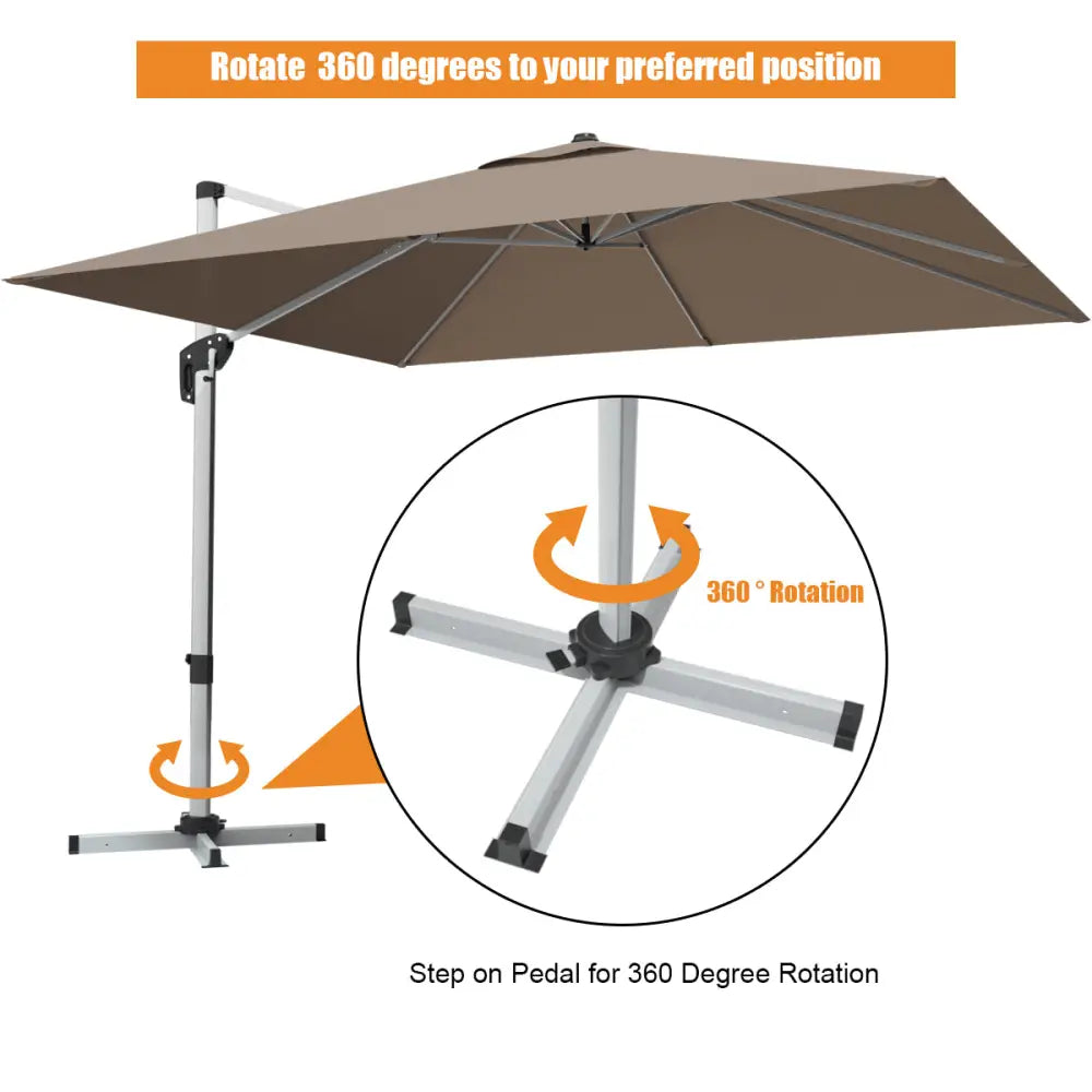 10 ft 360 Degree Tilt Aluminum Square Patio Offset Cantilever Umbrella without Weight Base-Tan - Tan - Outdoor Umbrellas