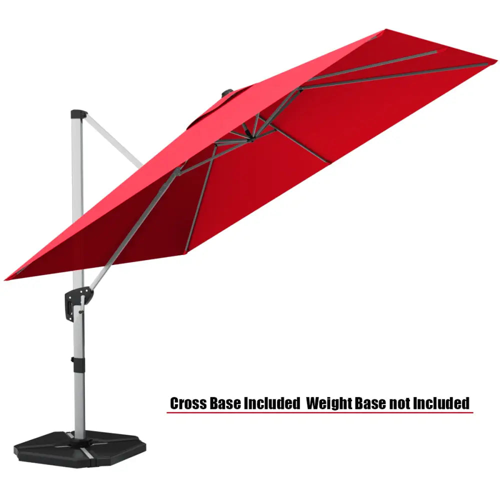 10 ft 360 Degree Tilt Aluminum Square Patio Offset Cantilever Umbrella without Weight Base-Burgundy - Burgundy