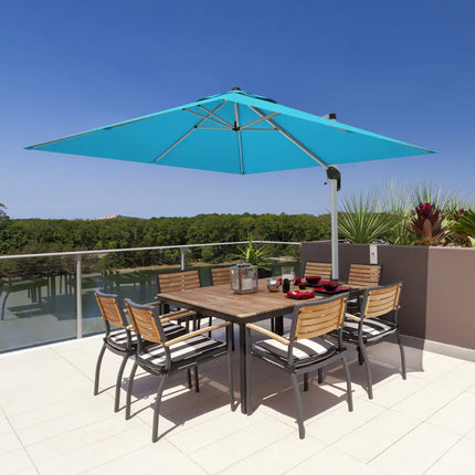 10 ft 360 Degree Tilt Aluminum Square Patio Offset Cantilever Umbrella without Weight Base-Blue - Blue - Outdoor