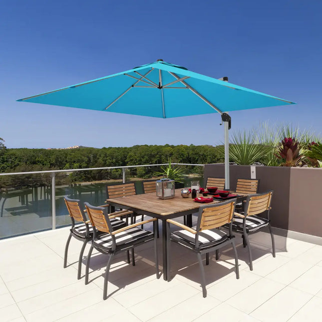 10 ft 360 Degree Tilt Aluminum Square Patio Offset Cantilever Umbrella without Weight Base-Blue - Blue - Outdoor