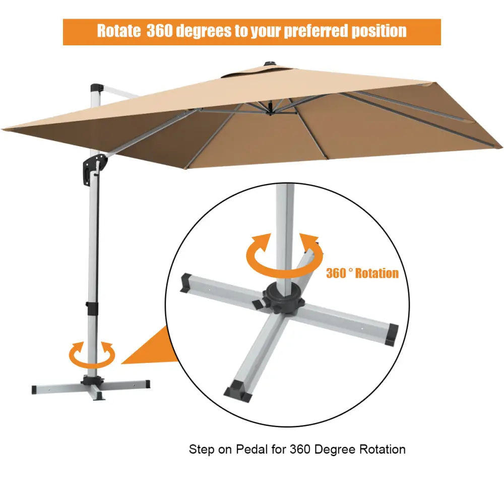 10 ft 360 Degree Tilt Aluminum Square Patio Offset Cantilever Umbrella without Weight Base-Beige - Beige - Outdoor