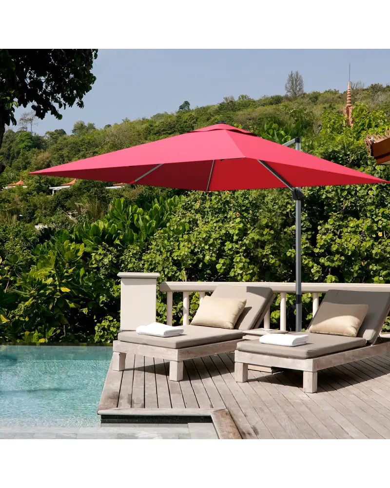 10 ft 360 Degree Tilt Aluminum Square Patio Offset Cantilever Umbrella without Weight Base-Burgundy - Burgundy