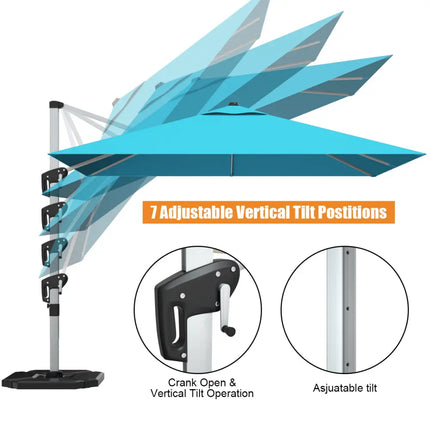 10 ft 360 Degree Tilt Aluminum Square Patio Offset Cantilever Umbrella without Weight Base-Blue - Blue - Outdoor