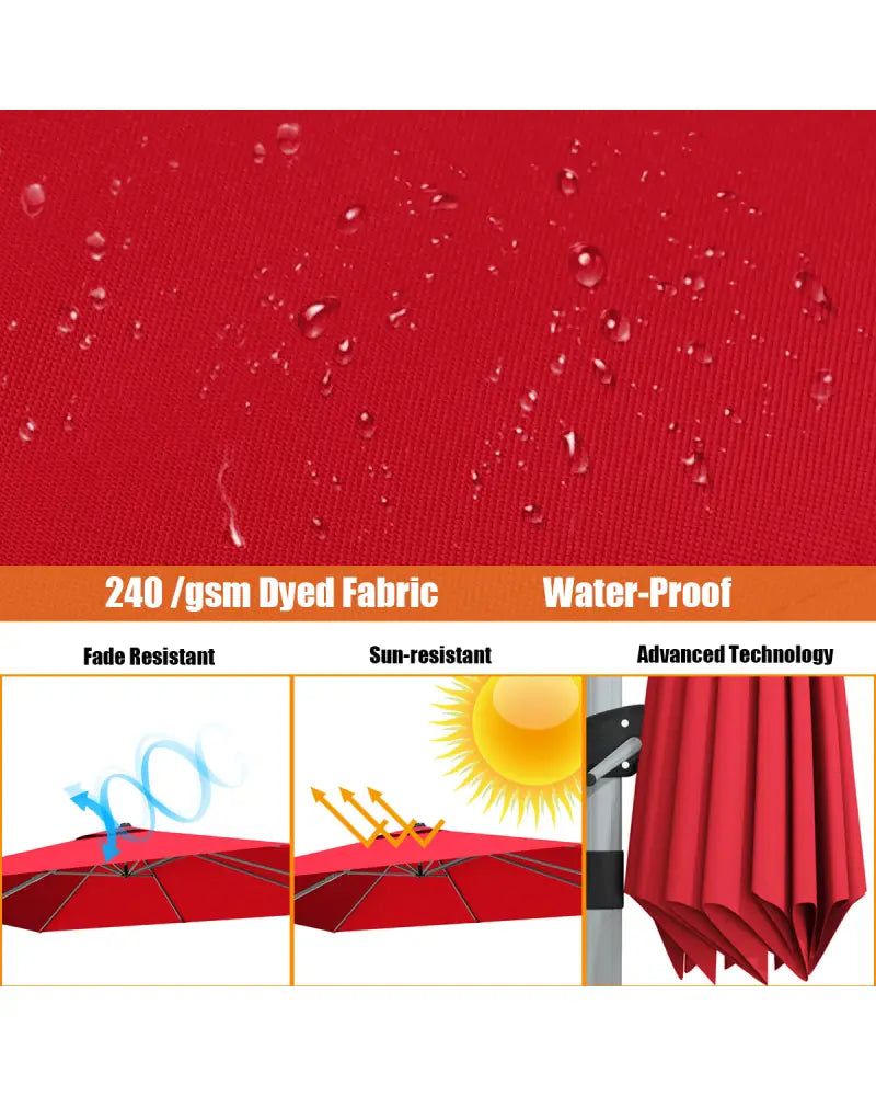 10 ft 360 Degree Tilt Aluminum Square Patio Offset Cantilever Umbrella without Weight Base-Burgundy - Burgundy