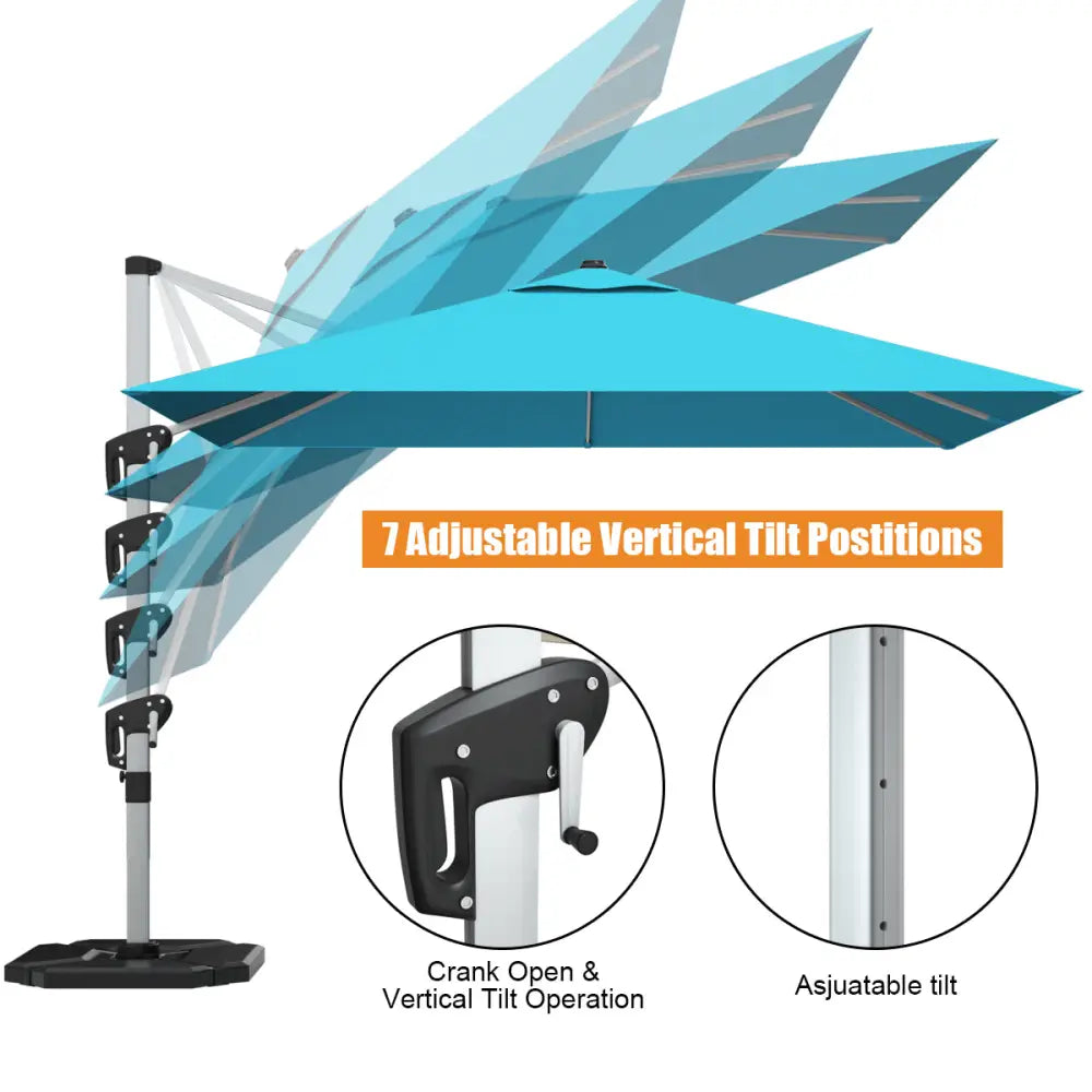 10 ft 360 Degree Tilt Aluminum Square Patio Offset Cantilever Umbrella without Weight Base-Blue - Blue - Outdoor