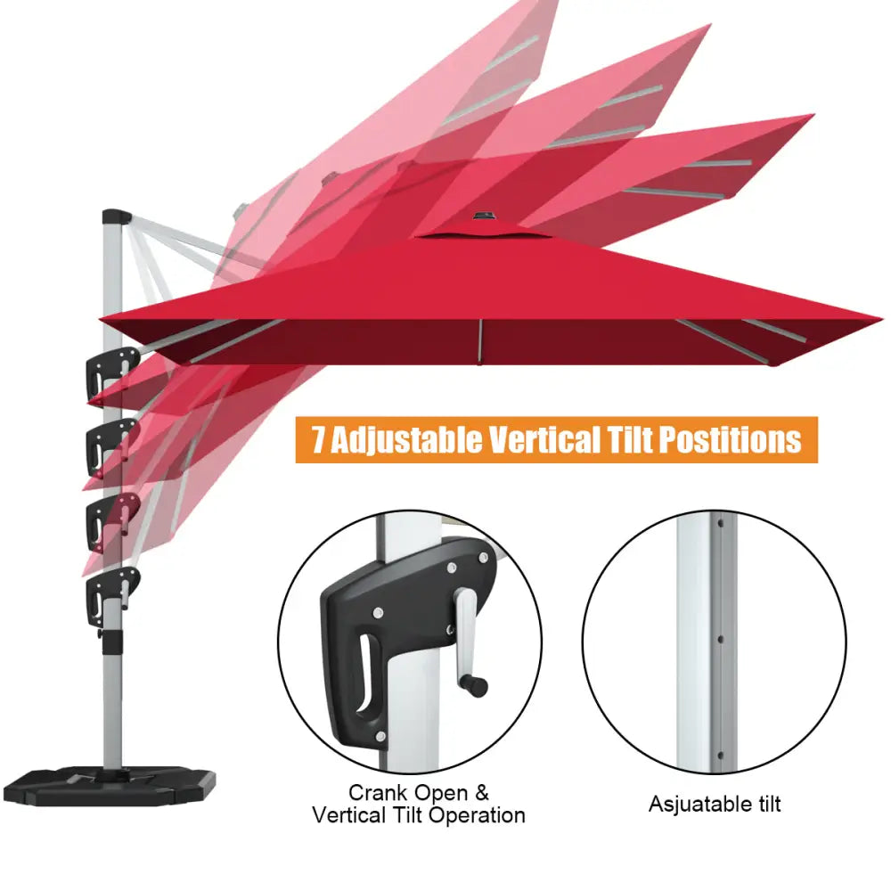 10 ft 360 Degree Tilt Aluminum Square Patio Offset Cantilever Umbrella without Weight Base-Burgundy - Burgundy